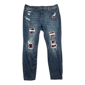 Judy Blue Jeans Sz 3xl 40x27.5 Distressed Skinny Fit Blue Plaid Whisker JB8268DK